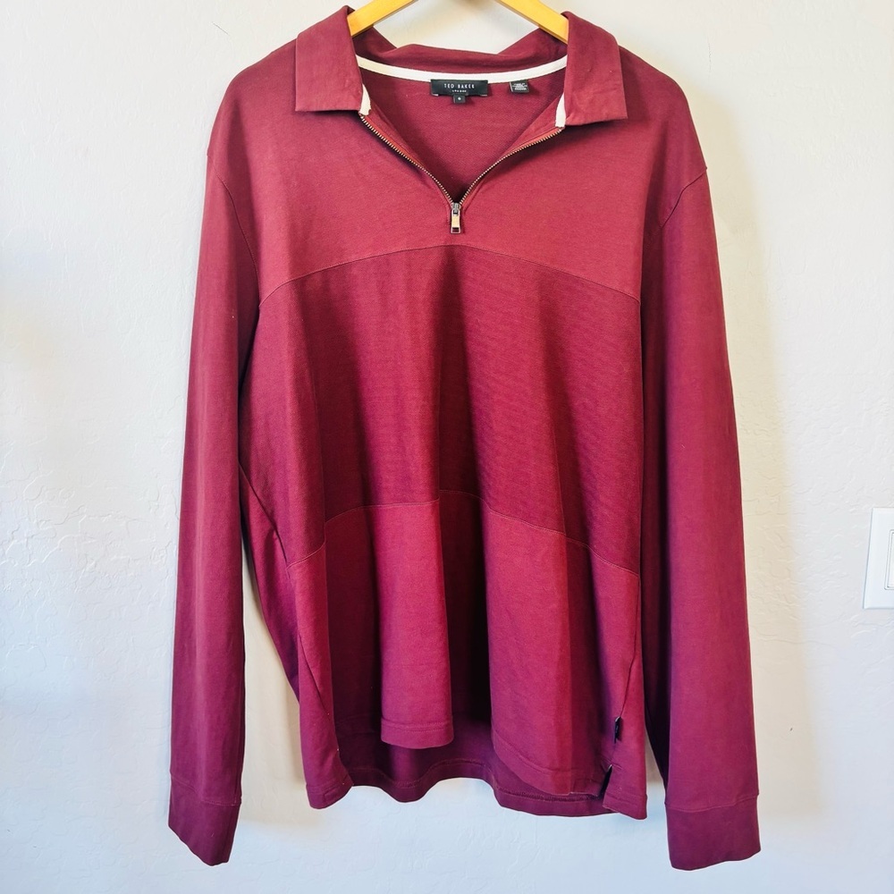 Ted Baker Burgundy Knit Top 1/4 zip - Picture 2 of 8